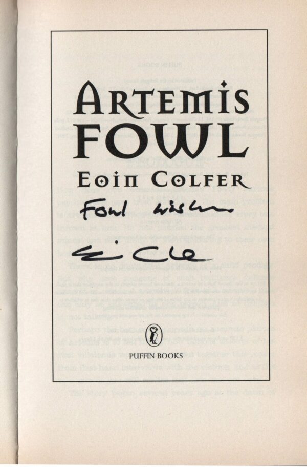 Eoin Colfer Signed Uncorrected Book Proof Artemis Fowl First U K