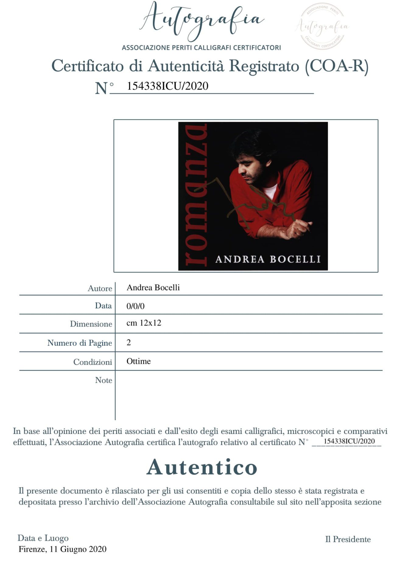 Andrea Bocelli – Signed Album (Cd) – Andrea - SignedForCharity