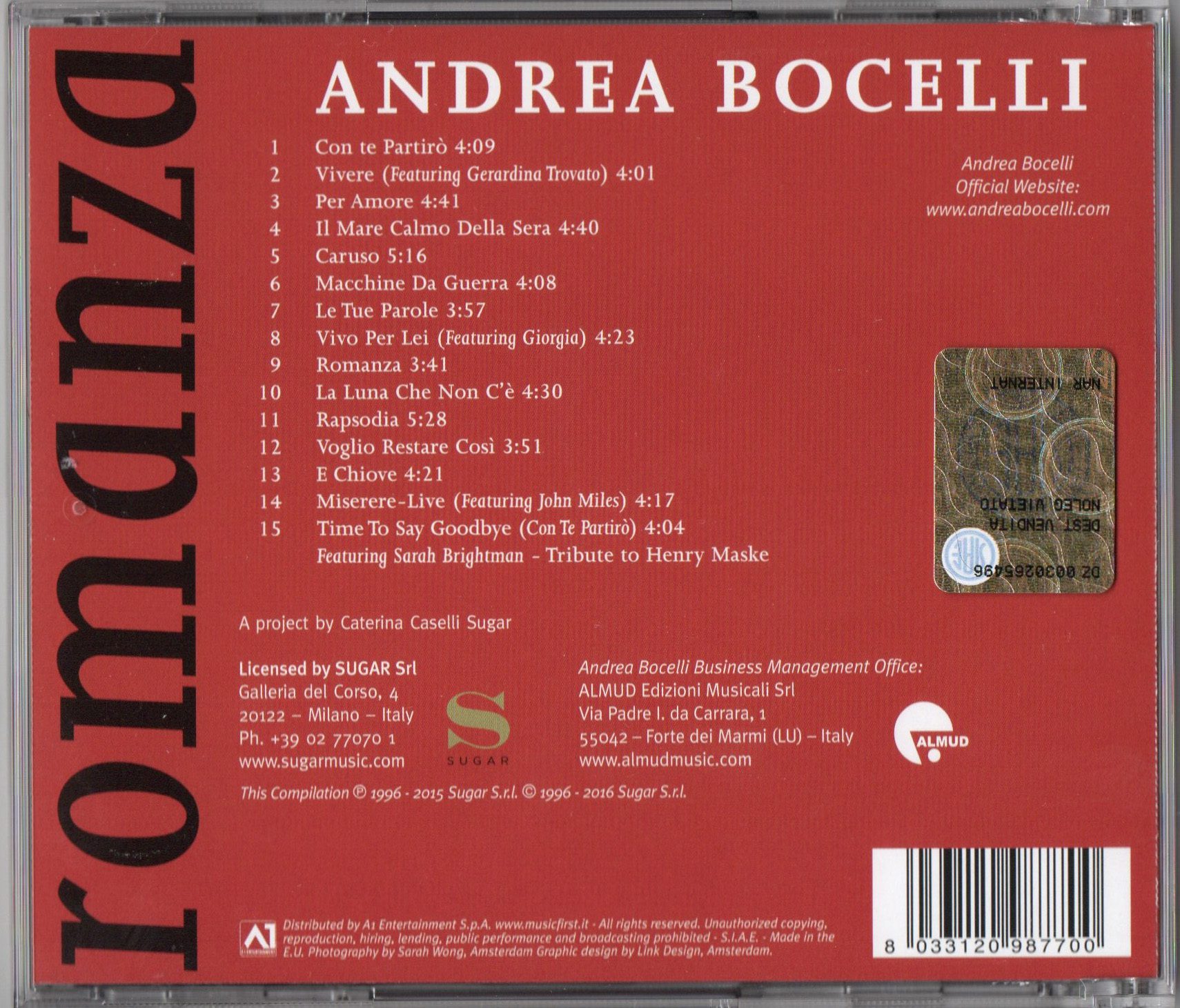 Andrea Bocelli with Ana María Martínez in Central Park - Andrea Bocelli  in - Classic FM