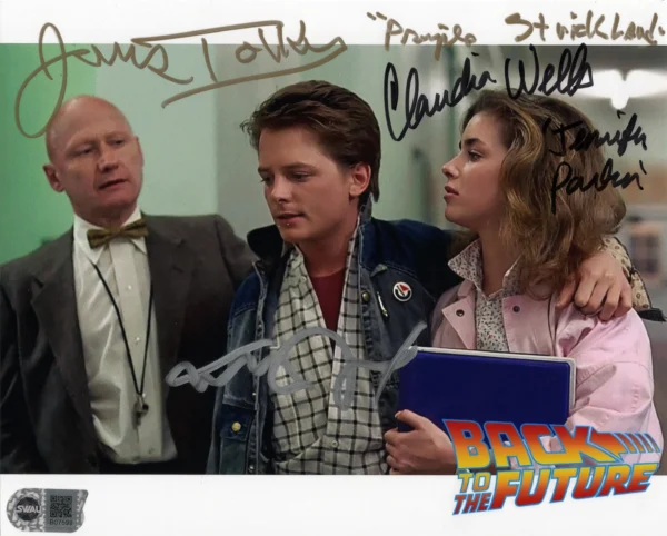 Claudia Wells, James Tolkan and Michael J. Fox - Signed Photo - Back to the Future