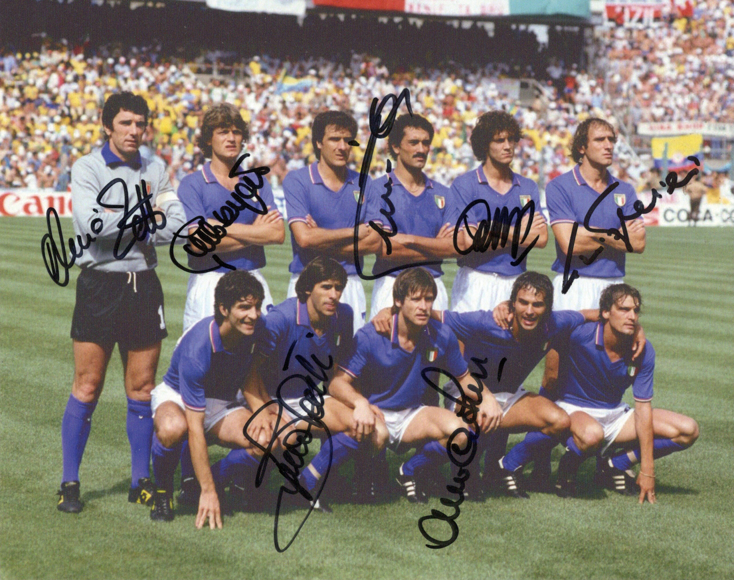 Dino Zoff, Antonio Cabrini, Bruno Conti, Claudio Gentile, Fulvio Collovati, Giuseppe Bergomi and Francesco Graziani - Signed Photo - Soccer (Italy National Football Team)