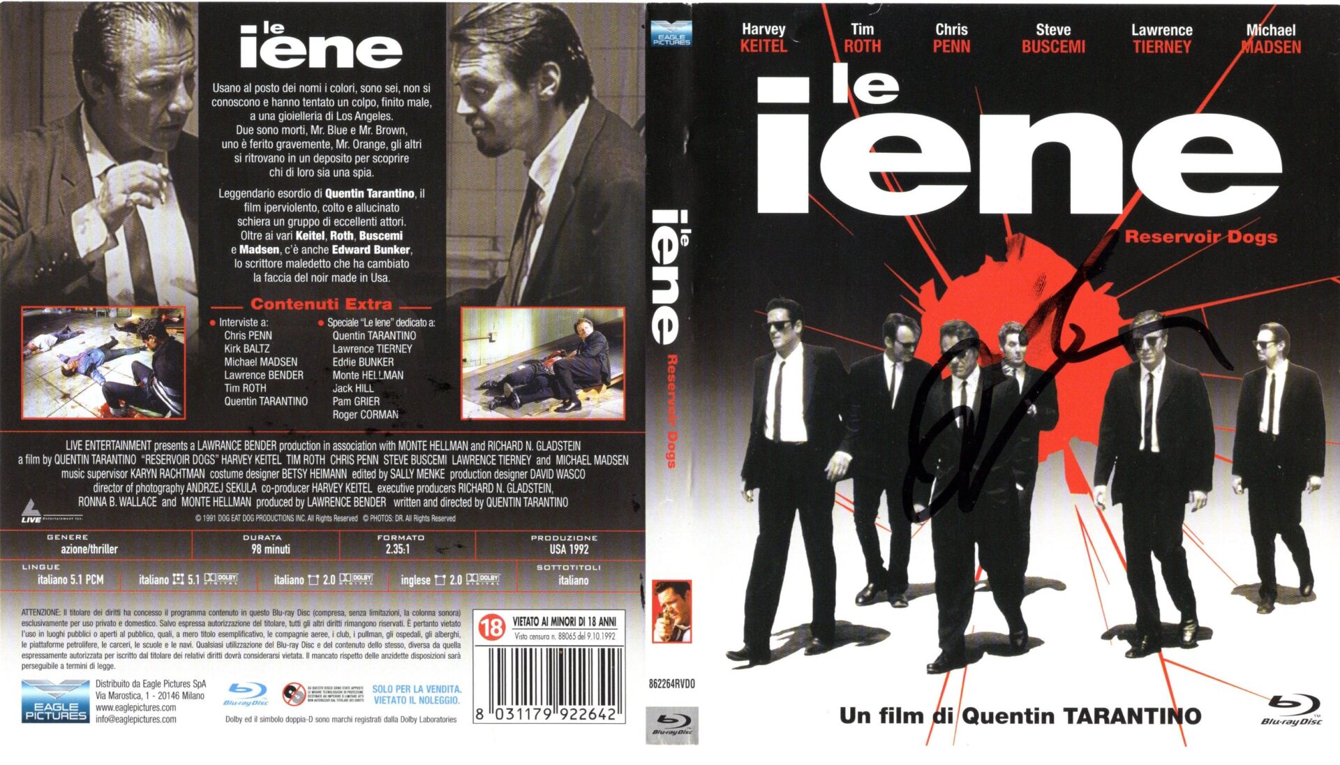 Quentin Tarantino – Signed Blu-Ray Cover – Reservoir Dogs (Le iene