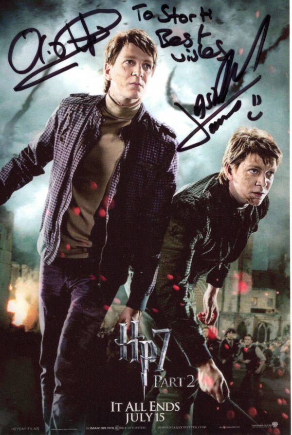 James and Oliver Phelps - Signed Photo - Harry Potter and the Deathly Hallows: Part 2