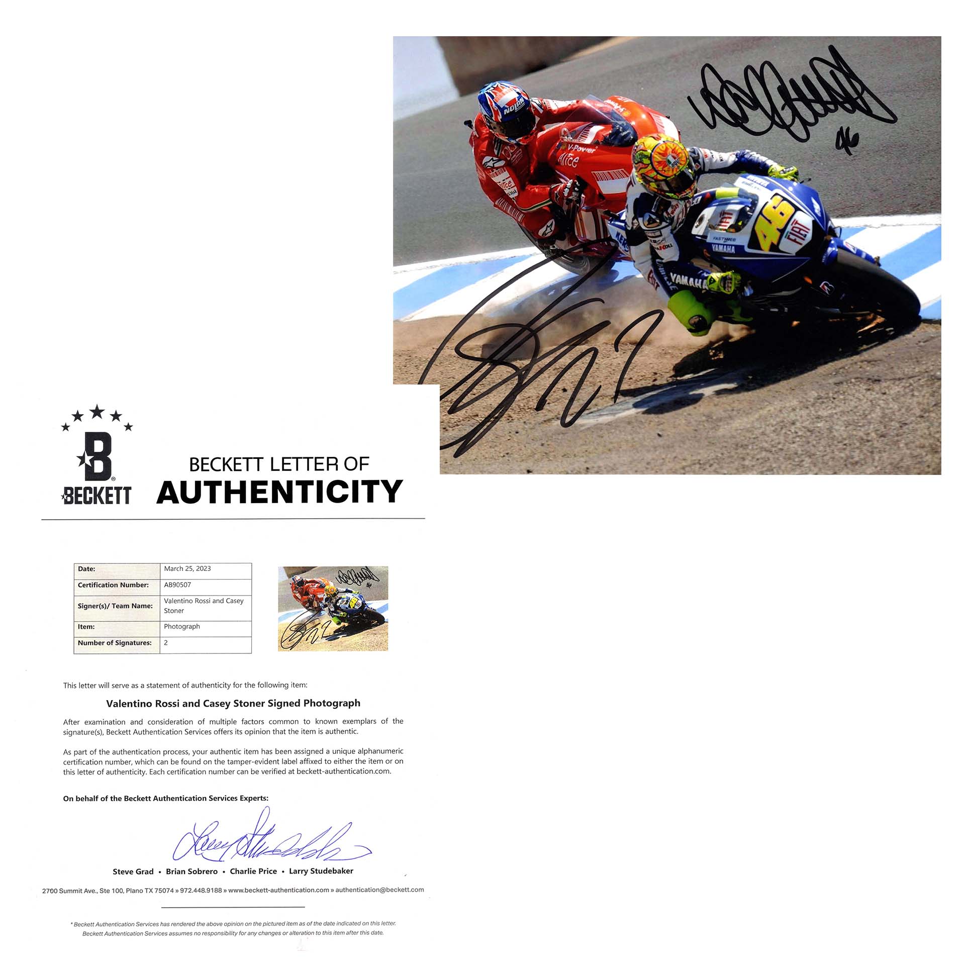 Rossi and Casey Stoner – Signed Photo – Gp BAS Full Letter COA - SignedForCharity