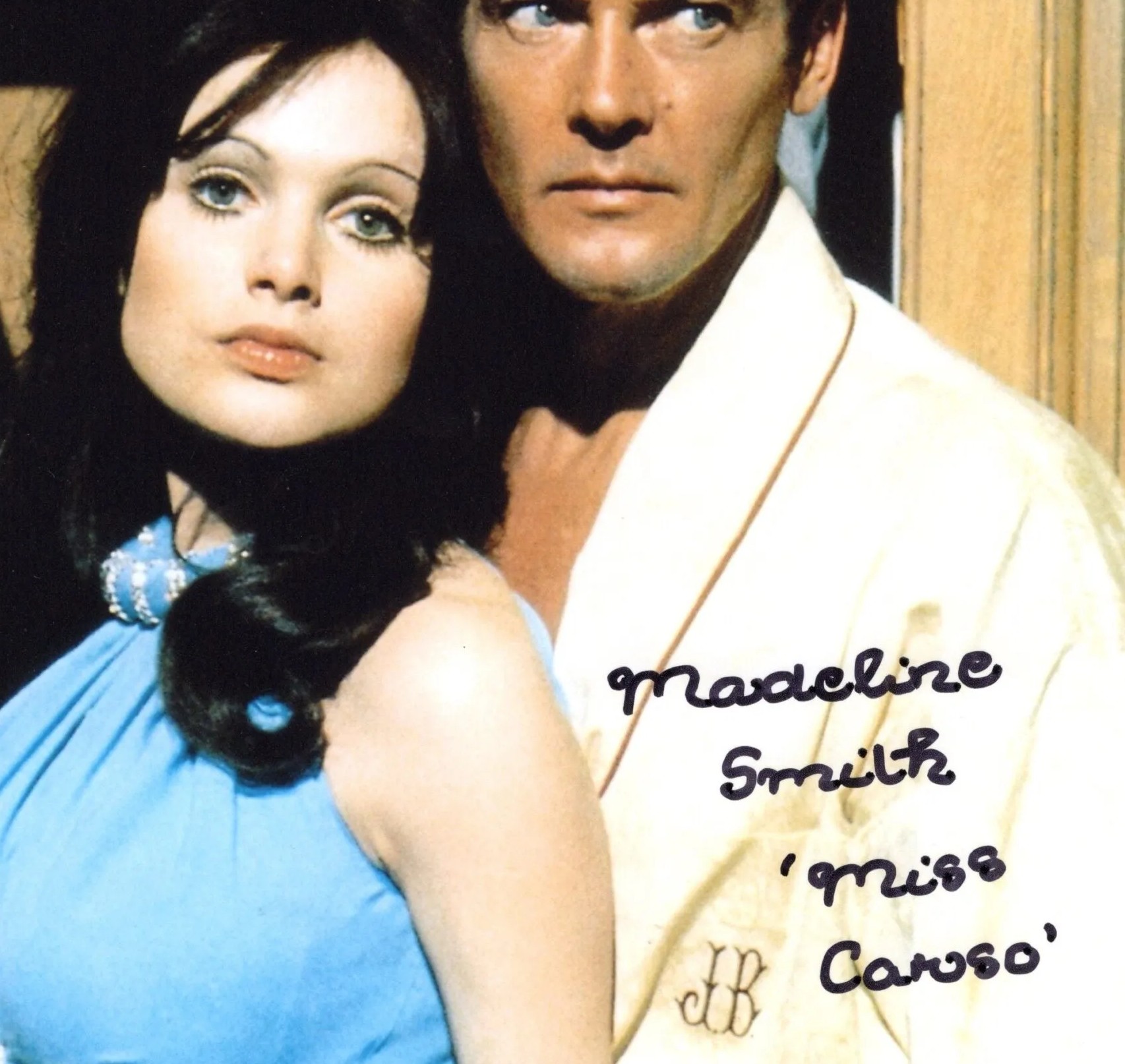 Madeline Smith Signed Live and Let Die Photo – Miss Caruso & Roger Moore - Image 2