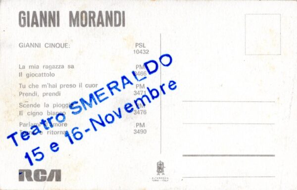 Gianni Morandi - Official 1969 Signed Postcard - Italian Singer - Image 3