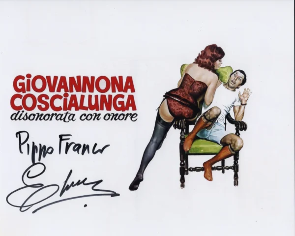 Pippo Franco and Edwige Fenech - Signed Photo - Giovannona Coscialunga disonorata con onore