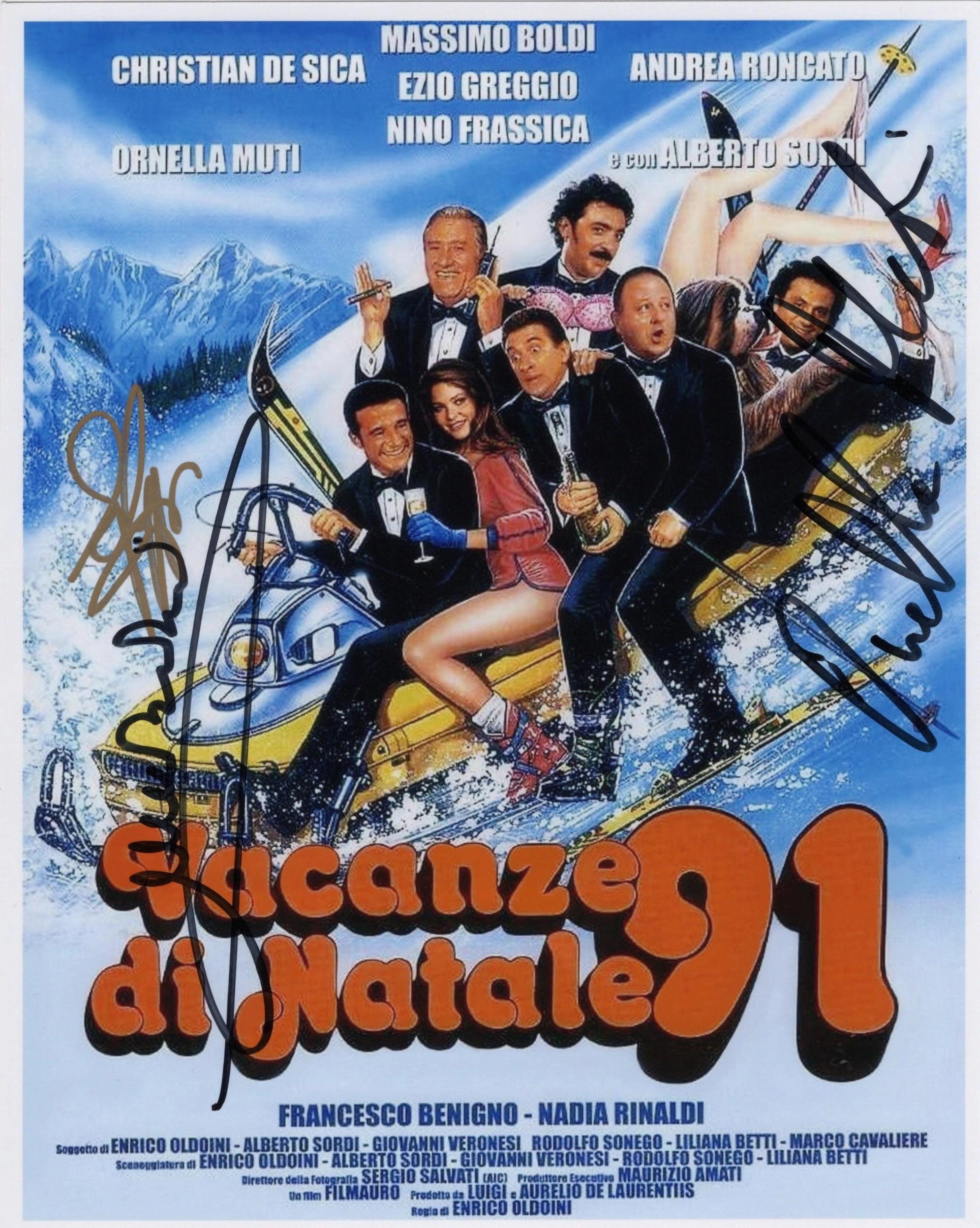 Ezio Greggio, Ornella Muti and Massimo Boldi - Signed Photo - Vacanze di Natale '91