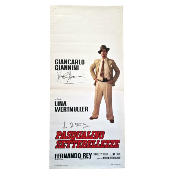 Giancarlo Giannini and Lina Wertmüller - Signed Poster - Pasqualino Settebellezze (1975)