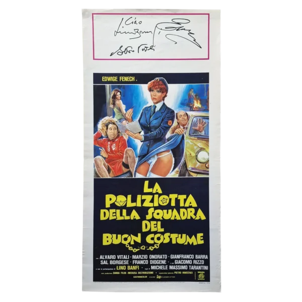 Lino Banfi, Alvaro Vitali and Edwige Fenech - Signed Poster - La poliziotta della squadra del buon costume (1979)