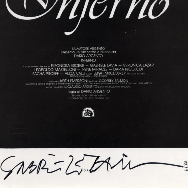 Dario Argento and Gabriele Lavia - Signed Poster - Inferno (1980) - Image 5