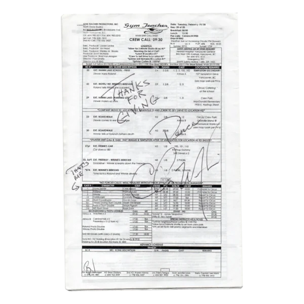 Christopher Meloni - Signed Mini CallSheet - Gym Teacher: The Movie