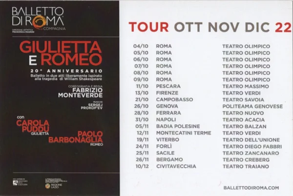 Carola Puddu and Paolo Barbonaglia - Signed Official Postcard - Giulietta e Romeo Tour 2022 - Image 2