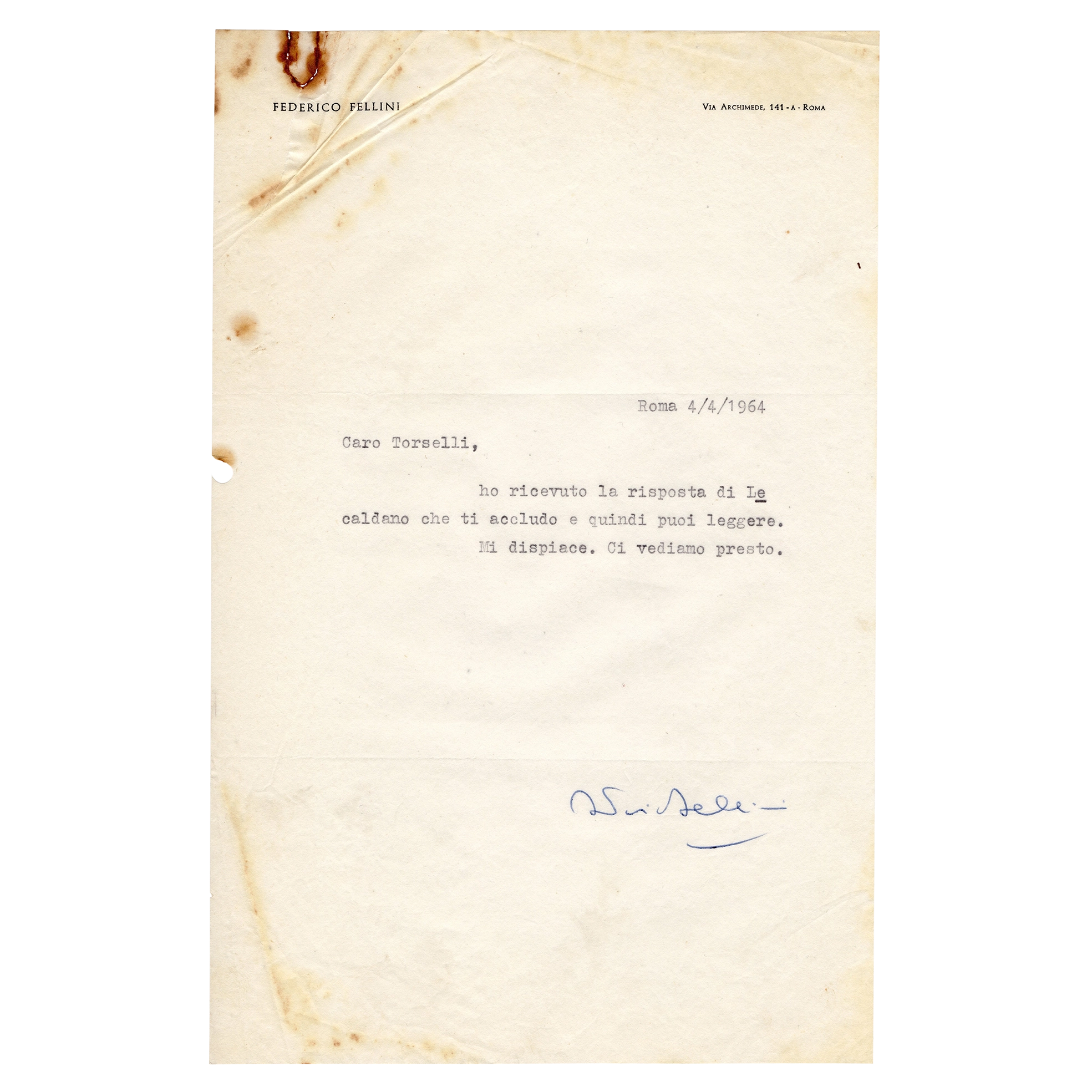 Federico Fellini - Original Signed Letter - Image 2