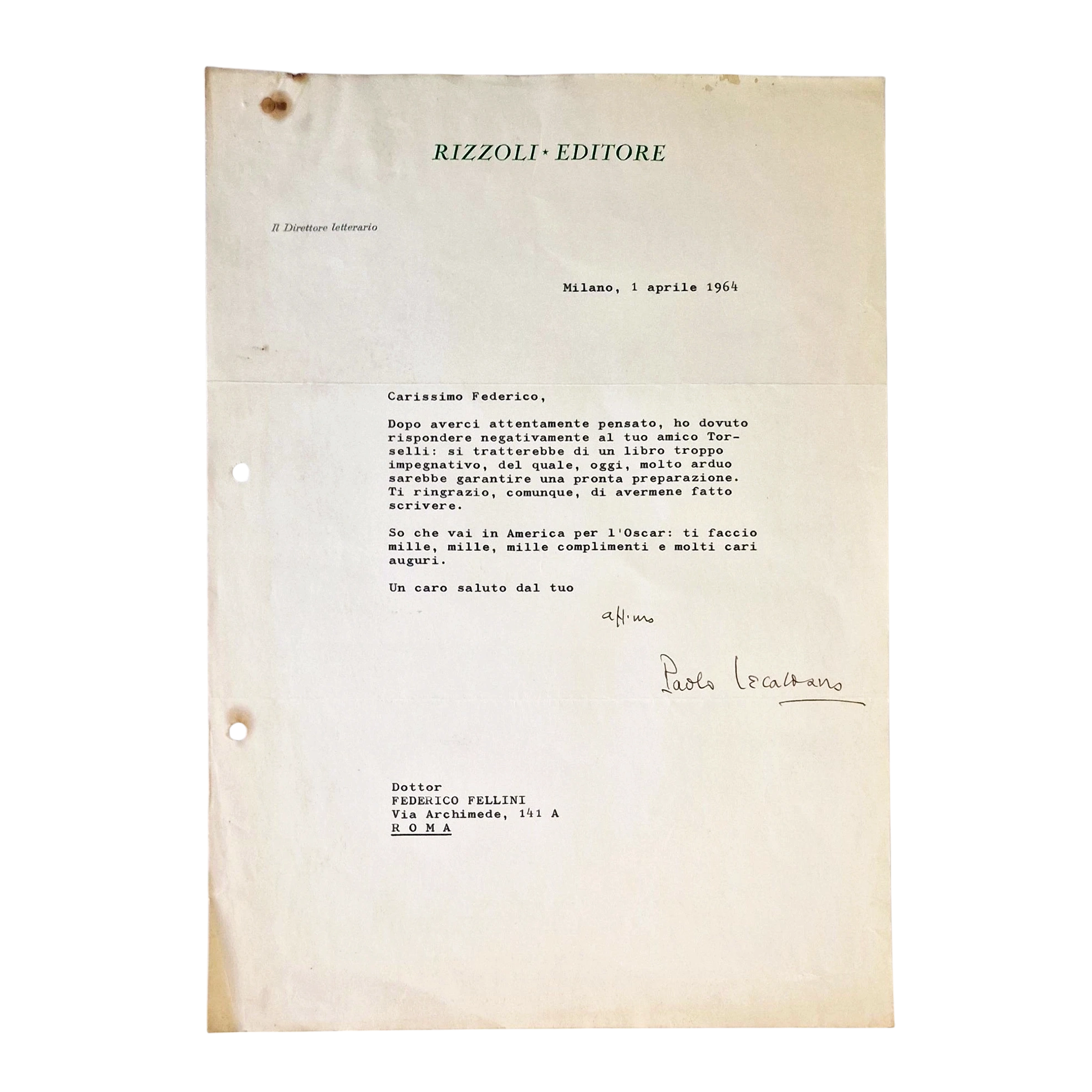 Federico Fellini - Original Signed Letter - Image 4