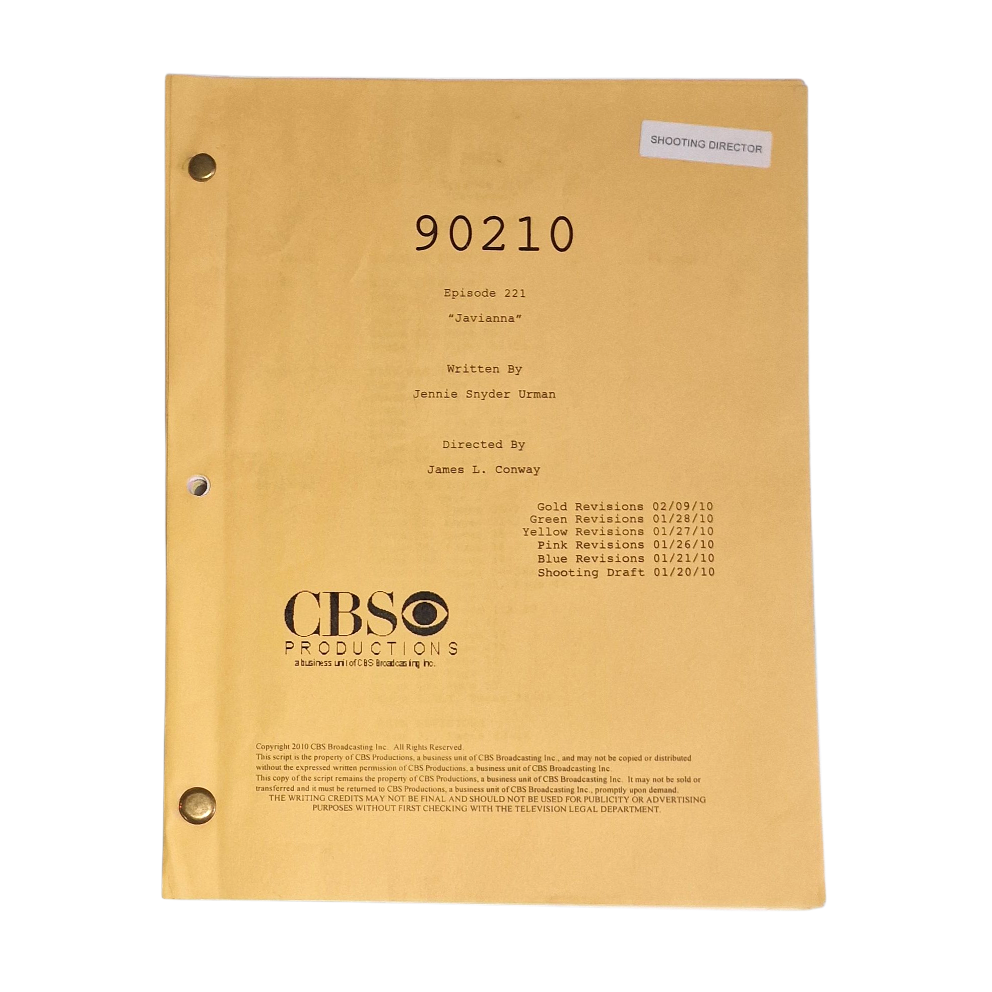 Original “90210” Episode 221 Javianna Production Script (2010) – CBS Productions – Annotated