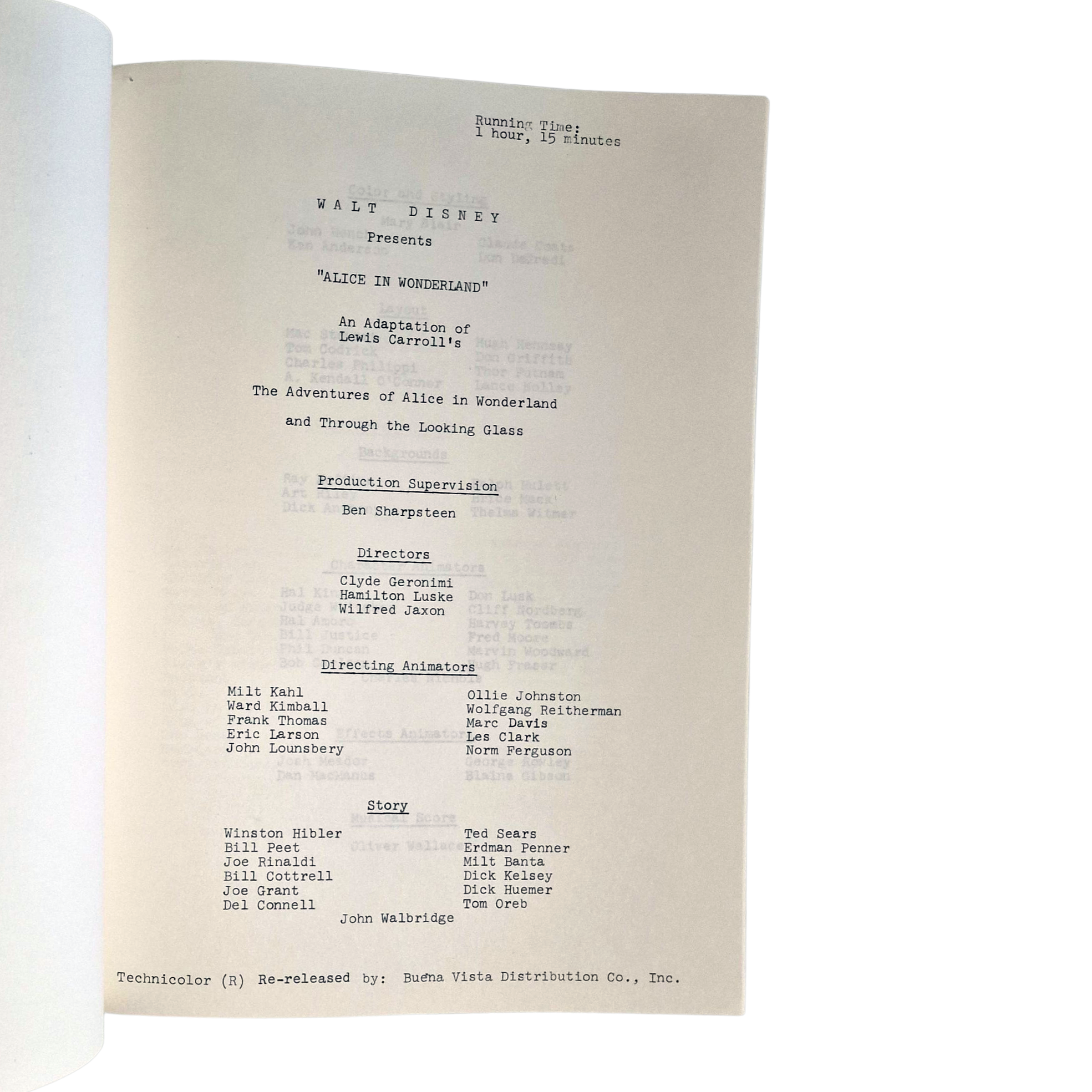 Original Walt Disney Alice in Wonderland Press Kit – Buena Vista Re-Release – Rare Publicity Folder with Production Notes - Image 4