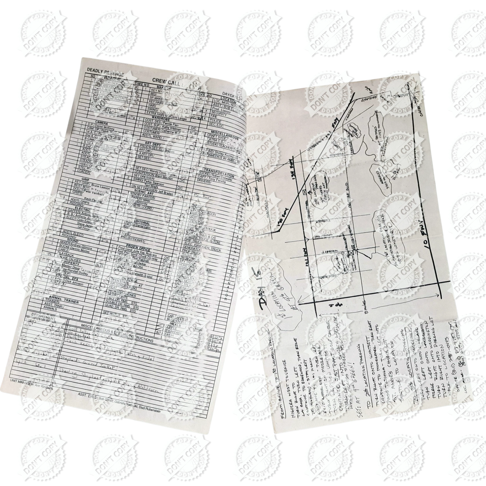 Deadly Revenge In the Line of Duty The Price of Vengeance Original Production Call Sheet 1993 - Image 2