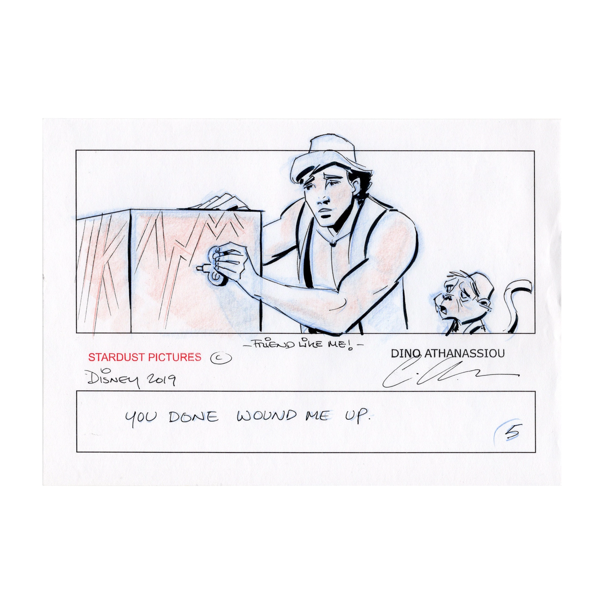 Original Signed Storyboard by Dino Athanassiou – Disney Aladdin 2019 – “Friend Like Me” Scene – Aladdin & Abu