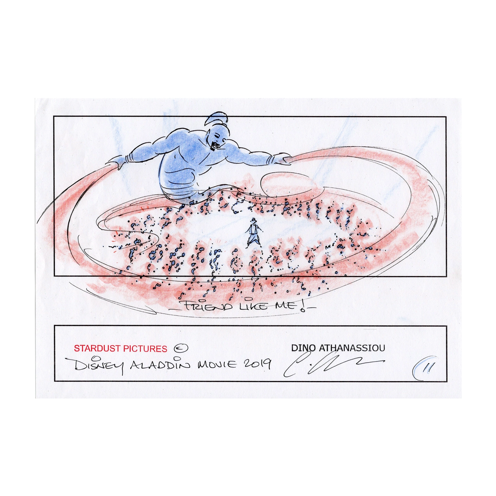 Original Signed Storyboard by Dino Athanassiou – Disney Aladdin 2019 – Genie “Friend Like Me” Scene