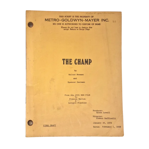 Original MGM Production Script – THE CHAMP (Final Draft 1978 ...