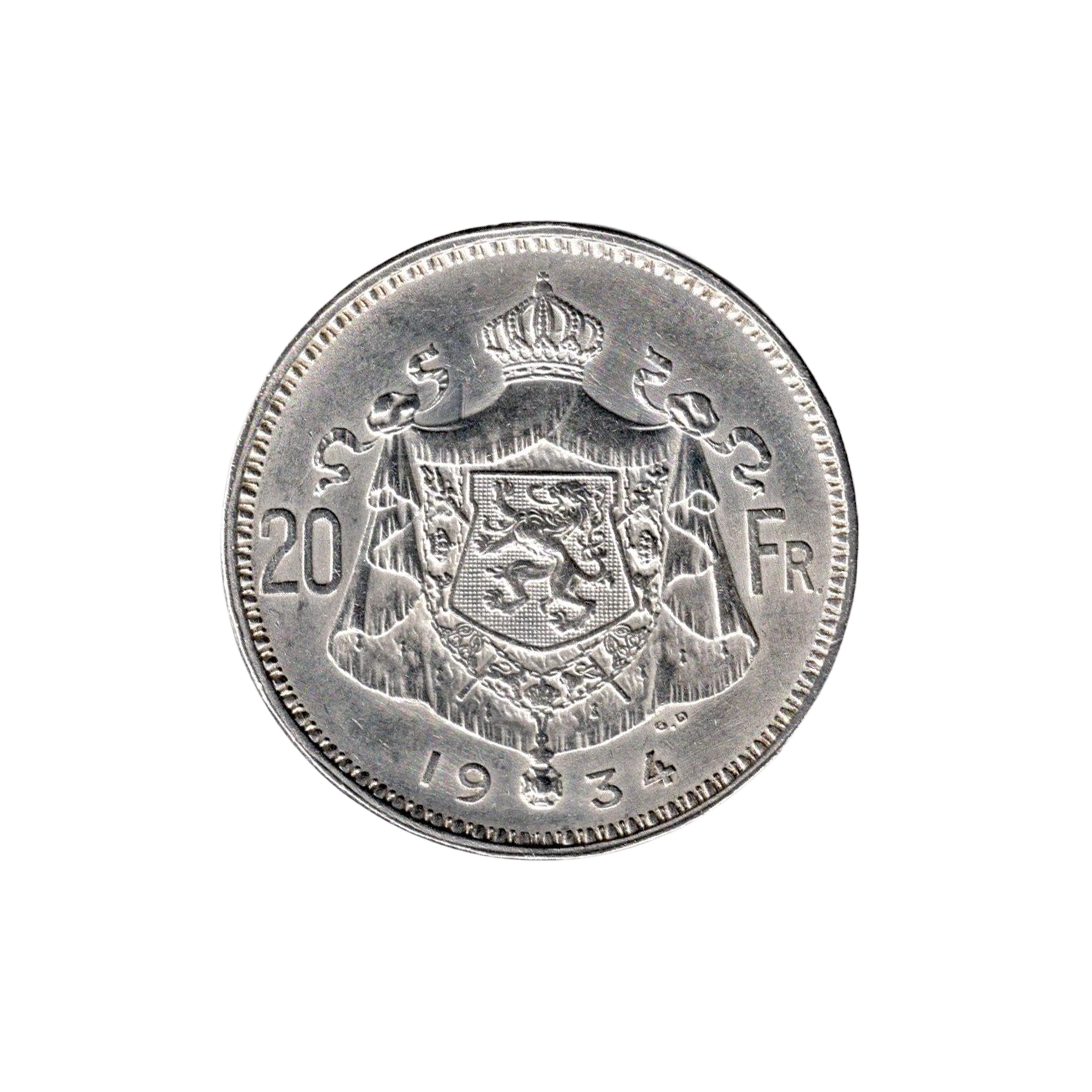 1934 Belgium 20 Francs King Albert I – Silver .835 Historic Collector Coin