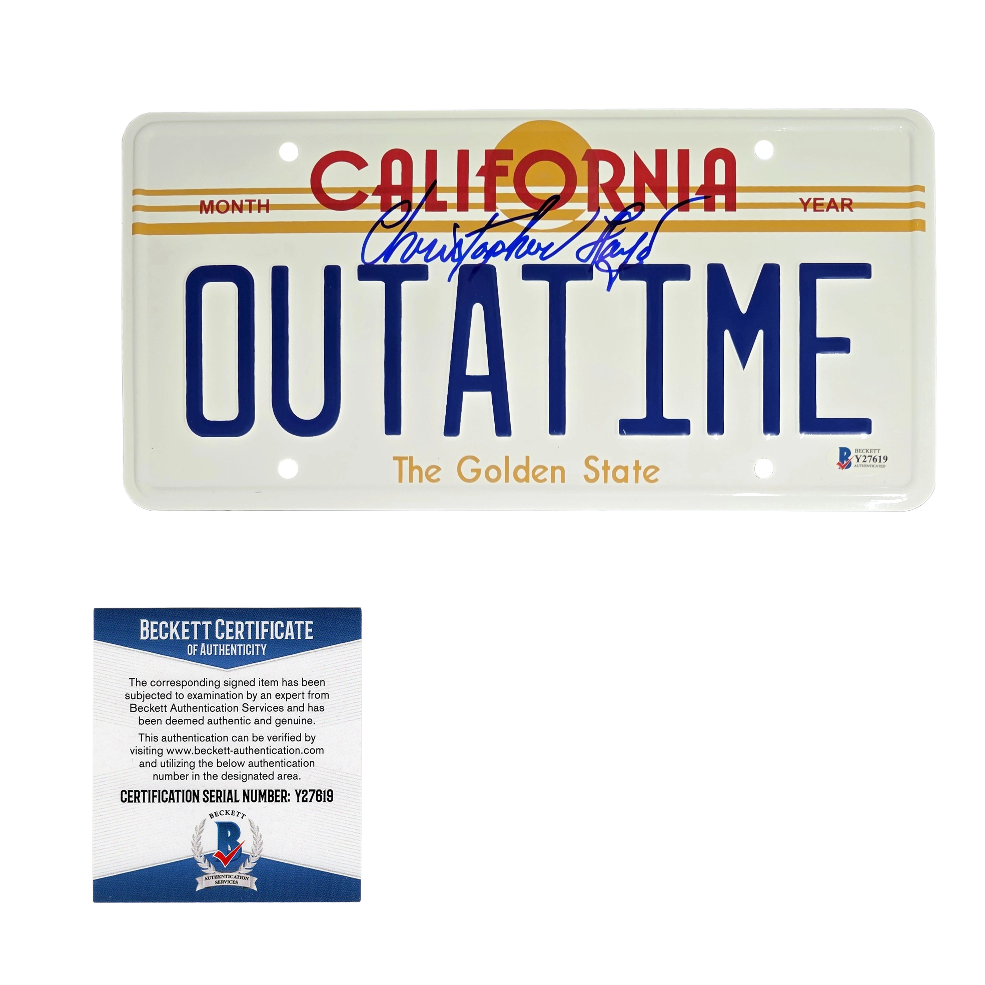 Back to the Future OUTATIME License Plate signed by Christopher Lloyd Beckett