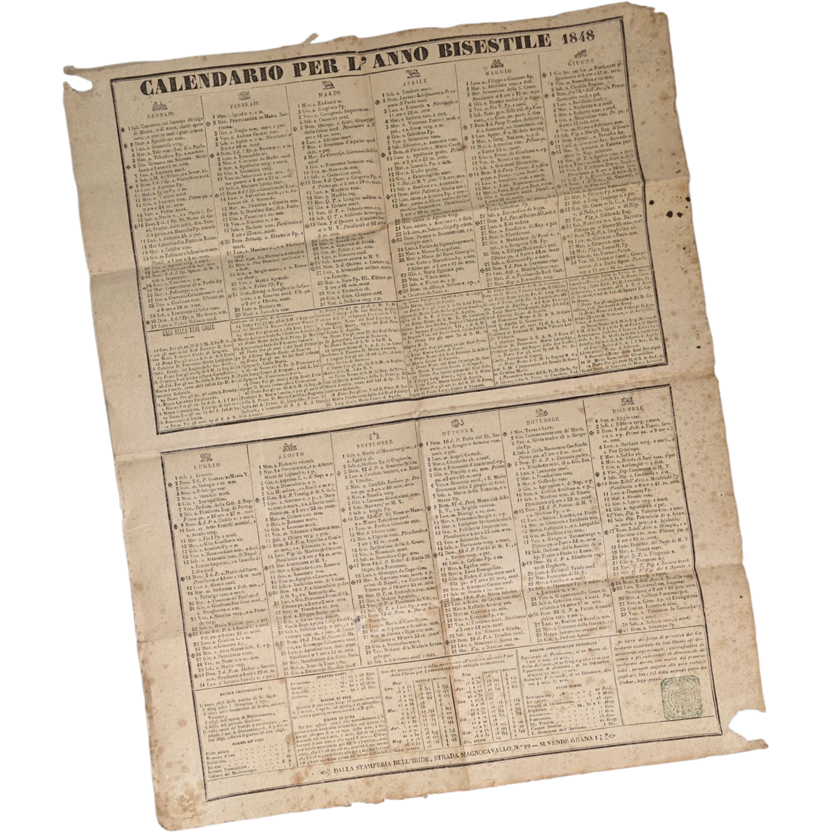 1848 Leap Year Calendar – Original Papal States Rome Broadside - Image 4