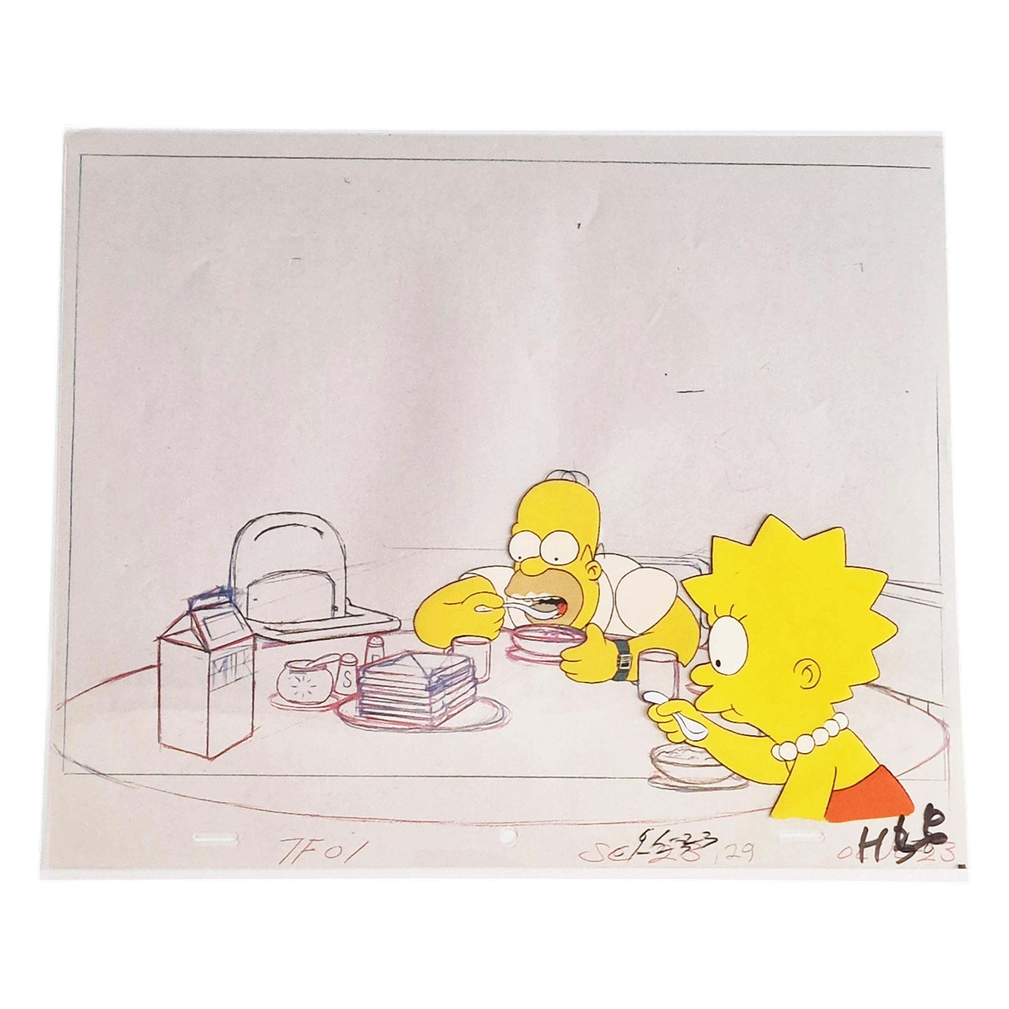 The Simpsons Original Production Cel Setup – Homer & Lisa – Season 2 Episode