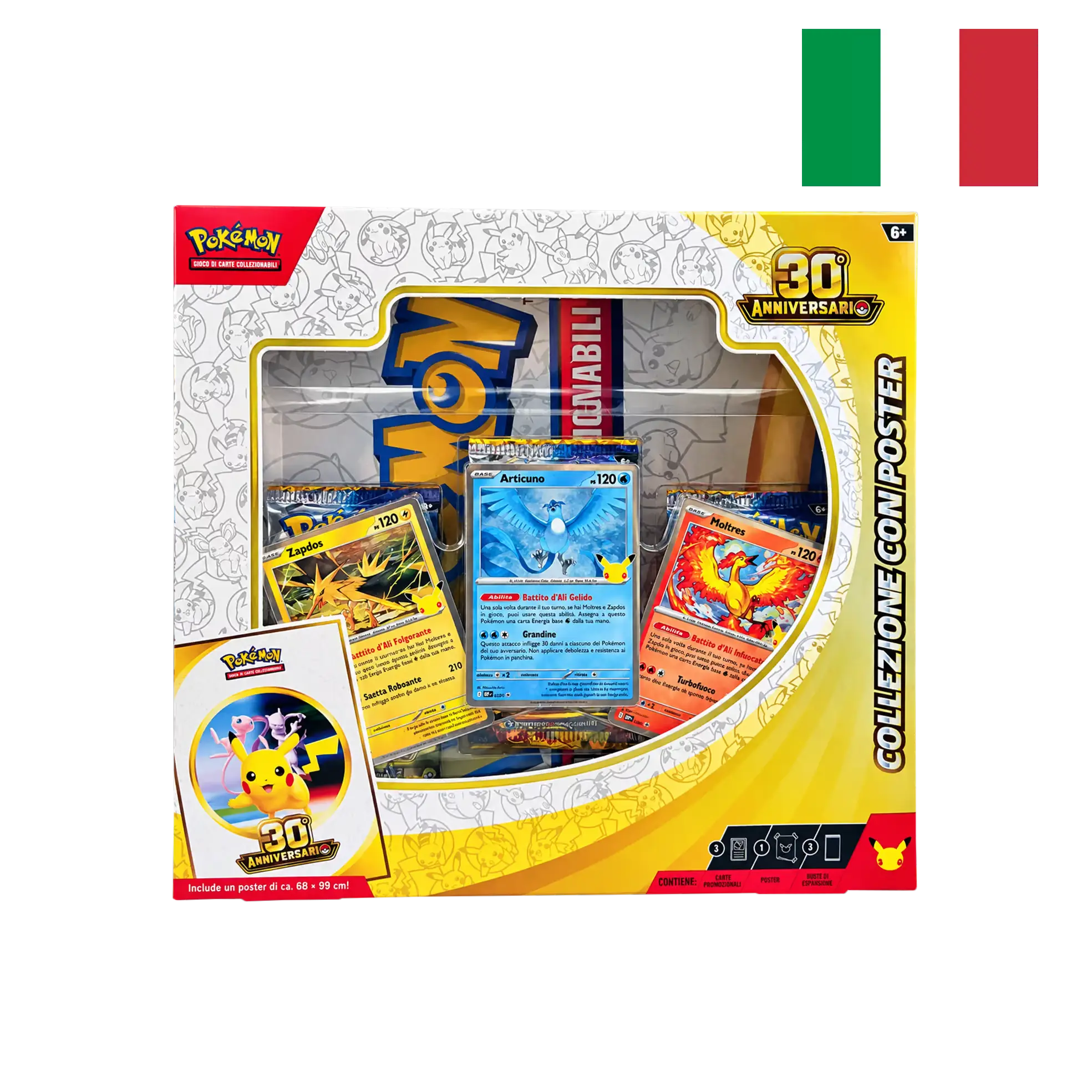 Pokémon TCG 30th Anniversary Poster Collection – Articuno Zapdos Moltres – Italian Edition – Factory Sealed