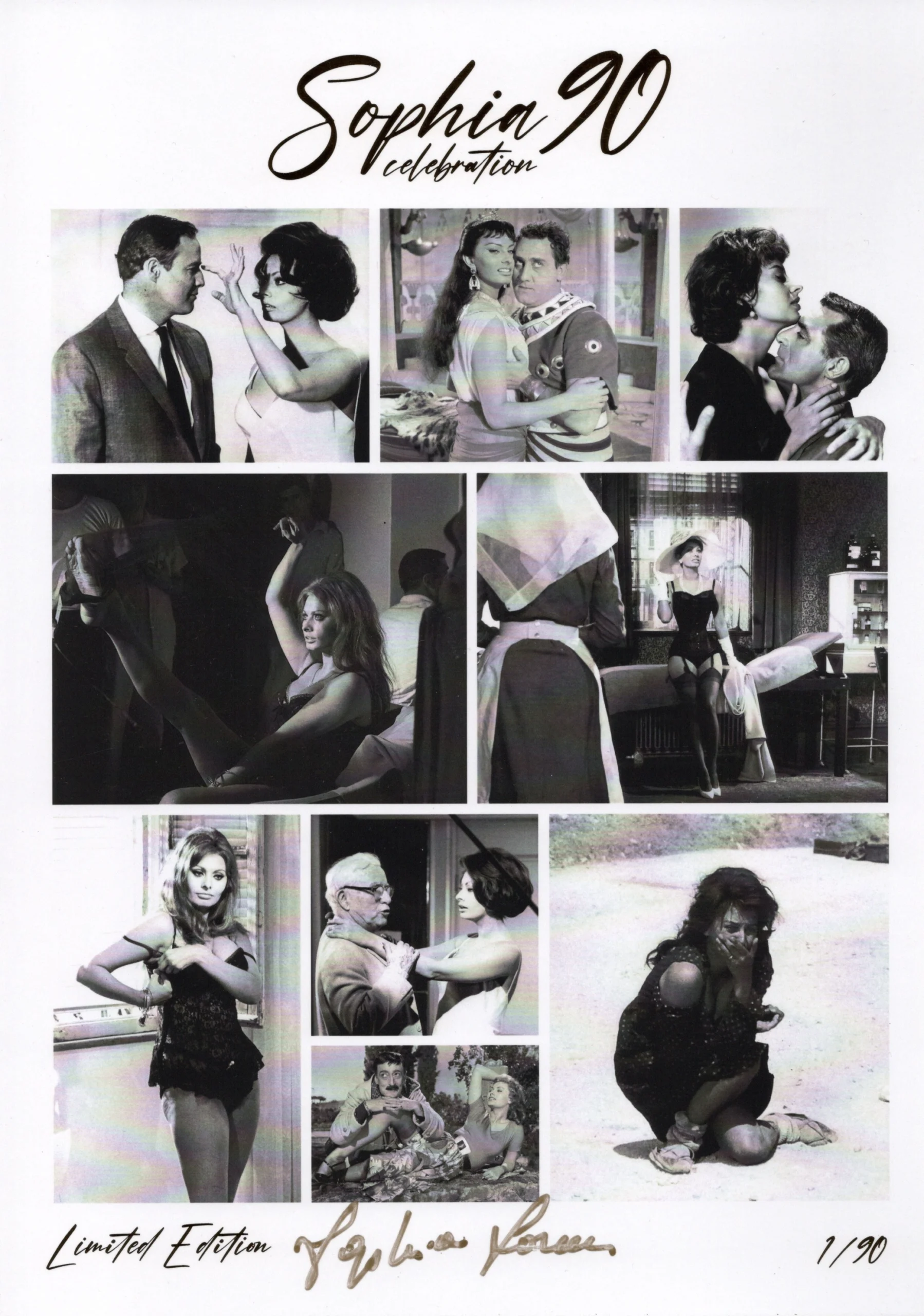 Sophia Loren Signed 90th Birthday Celebration Print Limited Edition 1/90 Gold Autograph