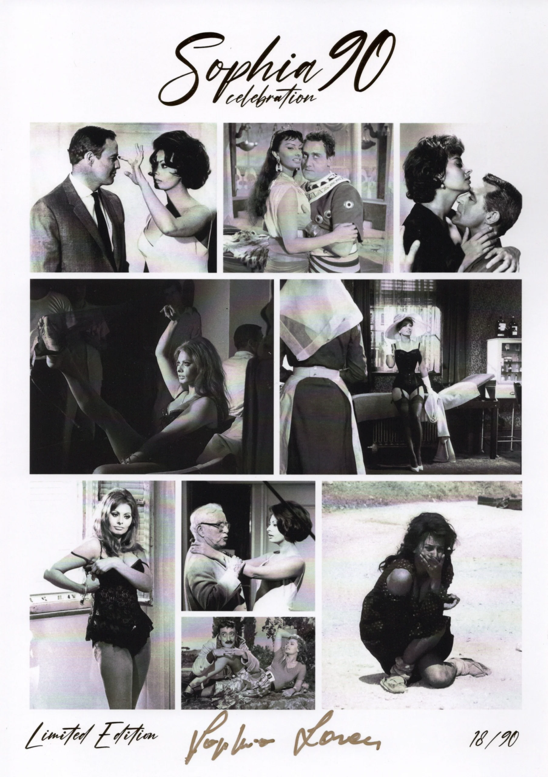 Sophia Loren Sophia 90 Celebration Hand Signed Gold Print Limited Edition 18/90