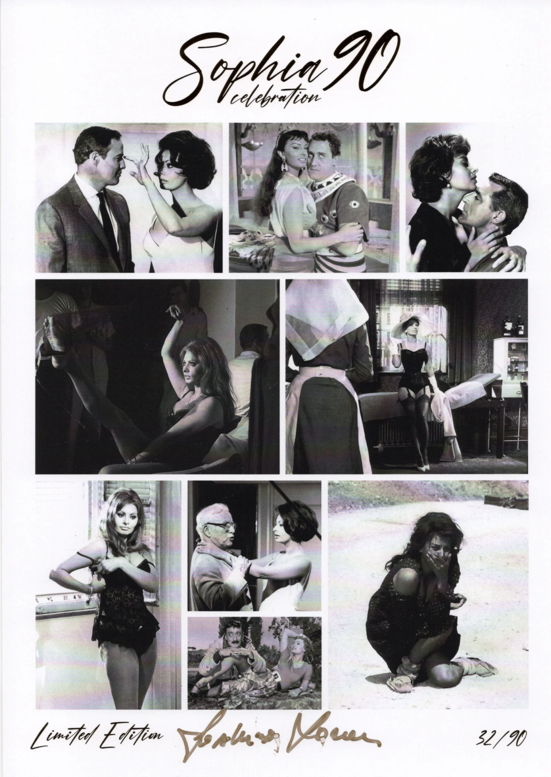 Sophia Loren Gold Signed Print Sophia 90 Celebration Numbered Limited Edition 32/90