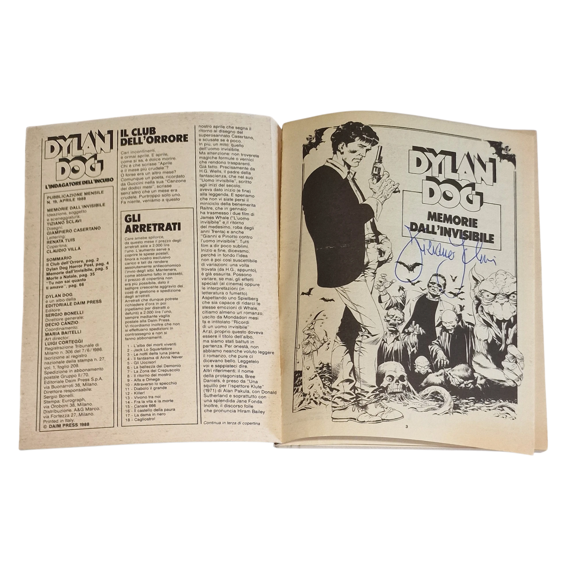 Dylan Dog #19 Memorie dall'Invisibile (1988) – Signed by Tiziano Sclavi - Image 2
